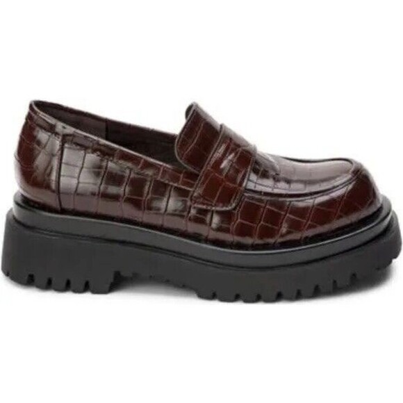 Matisse Brown Croc-Embossed Loafers - Picture 1 of 12